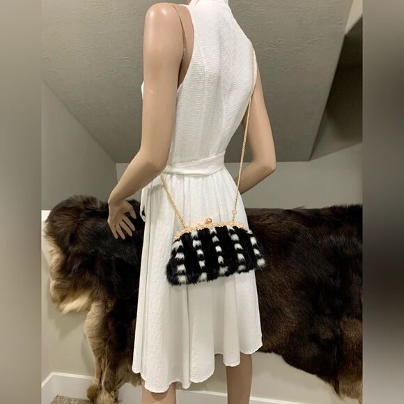 Gorgeous Handmade Real Mink Fur Rhinestone Push-lock Clutch/Wristlet/Crossbody - Picture 7 of 15